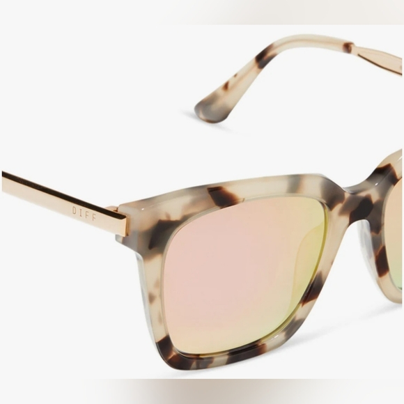 New DIFF Bella Sunglasses Cream Tortoise with Pink Mirror Lenses - Picture 6 of 16
